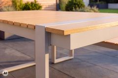 Wetterfester Gartentisch TAMPA LOUNGE 125cm greige natur Aluminium Metall Holz-Design Outdoor