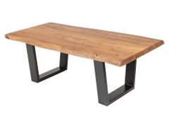 Massivholz Baumstamm Couchtisch MAMMUT 110cm Akazie schwarzes Metallgestell 3,5cm Tischplatte