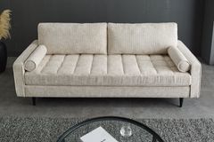 Design Sofa COZY VELVET 220cm beige Chenille Federkern 3-Sitzer mit goldener Kappe