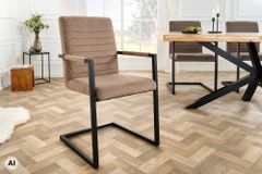 Industrial Freischwinger LOFT taupe Cord schwarz Eisen mit Armlehne