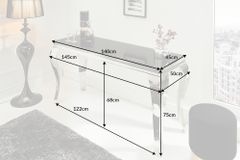Eleganter Konsolentisch MODERN BAROCK 145cm schwarz Opalglas Edelstahlbeine
