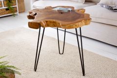 Einzigartiger Beistelltisch WILD 50cm Teak Massivholz Baumscheibe Metallbeine schwarz