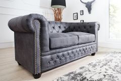 Chesterfield 2-Sitzer Sofa 150cm antik grau Microfaser Federkern Knopfheftung