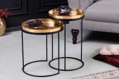 Design 2er Set Beistelltisch ELEMENTS 55cm gold handmade rund