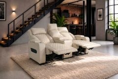 Elektrischer 2er Kinosessel HOLLYWOOD beige Kunstleder Relaxfunktion Getränkehalter