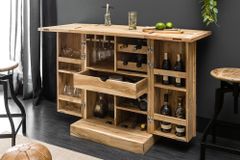 Handgearbeiteter Barschrank MOSAICO 130cm Akazie Massivholz 3D Effekt