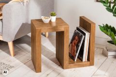 Handgearbeiteter Beistelltisch S 60cm braun honey finish Mangoholz mit Ablage variabel stellbar