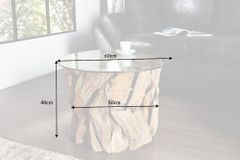 Handgearbeiteter Couchtisch RIVERSIDE 60cm Teakholz runde Glasplatte Massivholz