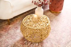 Runder Couchtisch ABSTRACT LEAF 50cm gold Metall filigrane Handarbeit Vintage Design