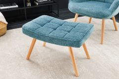Moderner Hocker SCANDINAVIA blau Strukturstoff Massivholz-Beine Fußhocker