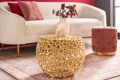 Runder Couchtisch ABSTRACT LEAF 50cm gold Metall filigrane Handarbeit Vintage Design