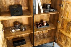 Massives Highboard MANDALA 120cm Mangoholz mit 3D Schnitzereien schwarz goldene Füße