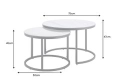 Rundes 2er Set Couchtische ELEGANCE 75cm weiß Keramik schwarz Metall