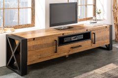 Massives TV-Lowboard THOR 200cm recyceltes Pinienholz im Industrial Design