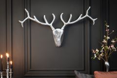 Moderne Wanddekoration VEADO 100cm silber Hirschgeweih