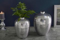 Elegantes Vasen 2er Set ORIENTAL 32cm silber im Rice Hammerschlag Design