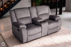 Exklusiver 2er Kinosessel HOLLYWOOD grau hochwertiger Vogue Veloursstoff mit Cupholder