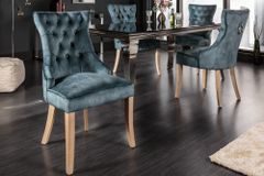 Eleganter Stuhl CASTLE petrol Samt Landhausstil mit Komfortgriff