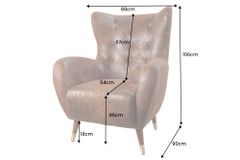 Retro Design Sessel DON antik braun goldene Fußkappen mit Federkern