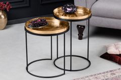 Design 2er Set Beistelltisch ELEMENTS 55cm gold handmade rund