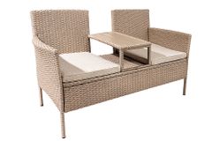 Moderne Gartenbank PORTOFINO 140cm natur beige Polyrattan Sitzbank mit Tisch wetterfest