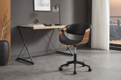 Höhenverstellbarer Bürostuhl ORGANIC schwarz Kunstleder Walnussholz braun drehbar