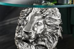 Runder Beistelltisch WILDLIFE LION 60cm silber antik Metall Glas Löwen Skulptur