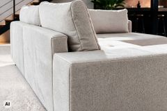 Wohnlandschaft KENT 220cm beige Strukturstoff  Ecksofa Federkern inkl. Hocker