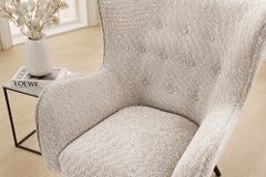Design XL Sessel AMSTERDAM greige Bouclé schwarze Metallbeine Retro Stil