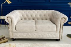 Chesterfield 2-Sitzer Sofa 150cm champagner beige Samt Federkern Knopfheftung