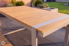 Wetterfester Gartentisch TAMPA LOUNGE 125cm greige natur Aluminium Metall Holz-Design Outdoor
