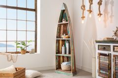 Dekoratives Bootsregal JAKARTA 190cm bunt Massivholz aus recycelten Fischerbooten Bücherregal