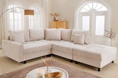 Modernes Ecksofa KENT 220cm champagner beige Chenille Cremona Federkern Wohnlandschaft mit Hocker