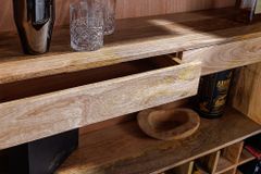 Handgearbeiteter Barschrank GOLDEN SUNSET 140cm schwarz gold Mangoholz massiv