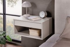 Design Nachttisch COMFORT 50cm weiß hängend mit Schublade und offenem Fach