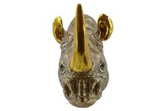 Deko-Wandfigur RHINO 40cm gold handmade Nashorn-Skulptur