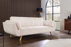 Schlafsofa BOUTIQUE 215cm beige Cord 3-Sitzer mit Holz-Füßen natur