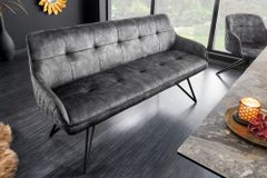 Design Sitzbank EUPHORIA 160cm dunkelgrau Samt Retrostil Ziersteppung Hairpin Legs Metallbeine Armlehnen