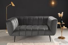 Design 2-Sitzer Sofa NOBLESSE 165cm grau Samt schwarze Metallfüße Federkern