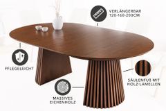 Ausziehbarer Esstisch VALHALLA WOOD 120-160-200cm smoked braun Eichenholz Säulenfuß