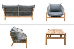 Wetterfestes Gartenlounge Set ROPE grau natur Akazienholz Aluminium inkl. Tisch Sitzpolster