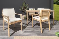Massiver Gartenstuhl KOPENHAGEN natur Akazienholz beige Outdoor inkl. Kissen