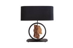 Design Tischlampe ELEMENTS 58cm schwarz Baumwollschirm Fuß mit Massivholz