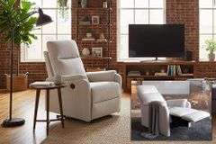 Exklusiver 1er Kinosessel HOLLYWOOD beige Strukturstoff elektrische Liegeposition