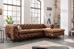 Chesterfield Ecksofa MODERN BAROCK 275cm antik braun Microfaser 3-Sitzer Federkern
