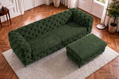 Chesterfield Sitzhocker MODERN BAROCK 95cm grün Samt Fußhocker