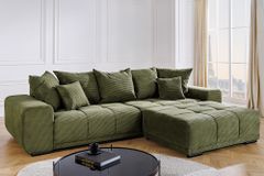 Modernes XXL Sofa ELEGANCIA 285cm grün Cord Federkern inklusive Kissen Bigsofa