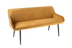 Design Sitzbank TURIN 160cm senfgelb Samt schwarz Metallbeine Armlehne