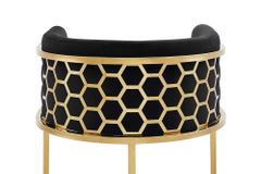 Stilvoller Barhocker ELEGANCE schwarz Samt gold Edelstahl mit Armlehne und Fußablage