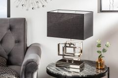 Moderne Tischleuchte ATLANTIS 56cm silber Stoffschirm schwarz Marmor Lampe